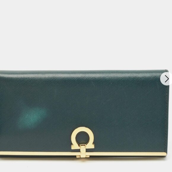 Salvatore Ferragamo GreenLeather Gancio Clasp Continental Wallet Authentic w/Box - Picture 2 of 7